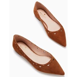 Kate Spade New York Brown Suede Pointed Toe Studded Cutout Flats Size 9B